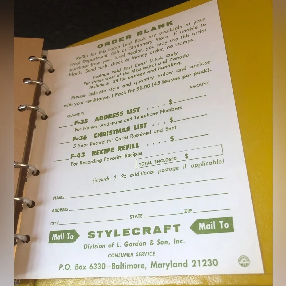 Vintage 1970s Stylecraft Address Book New